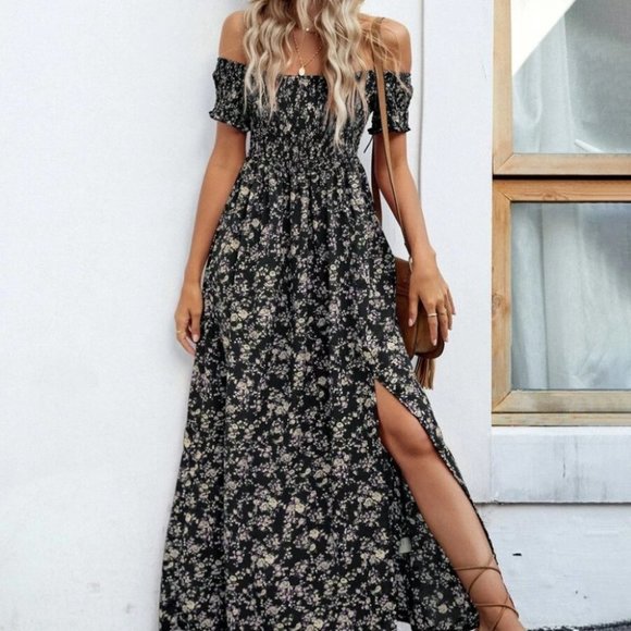 Floral High Split Off Shoulder Dress - Picture 7 of 7
